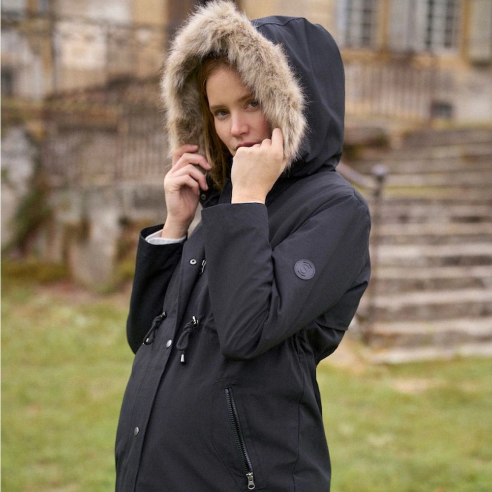 Seraphine Navy Blue 3-in-1 maternity and baby wearing parka
